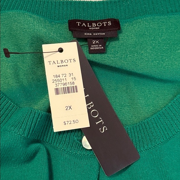 NWT Talbots Green Pima Cotton Three-Quarter-Sleeve Charming Cardigan Size 2X - Picture 7 of 9